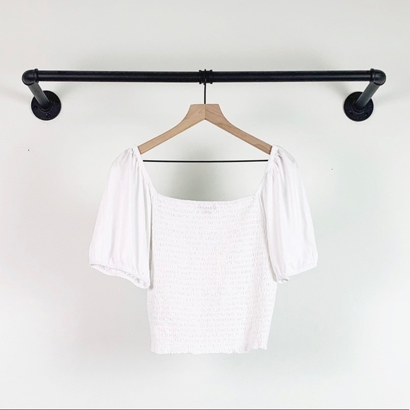 NWT J. Crew Top Smocked Broken In Jersey Crop in White AY449 - Picture 6 of 7